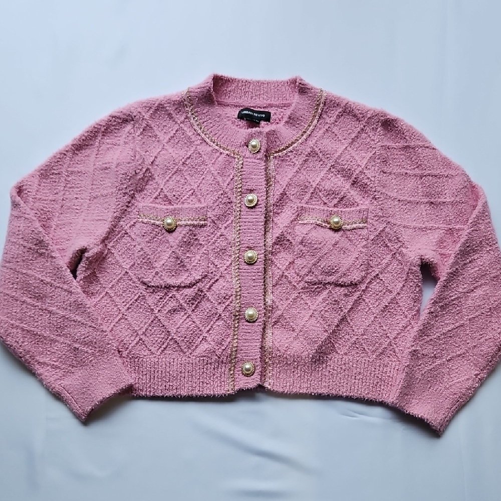 Urban Revivo Elegant Pink Cardigan Sweater S